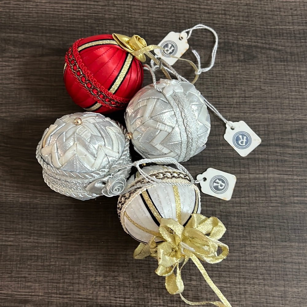 Vintage Christmas Ornaments Quilted Fabric Folded
